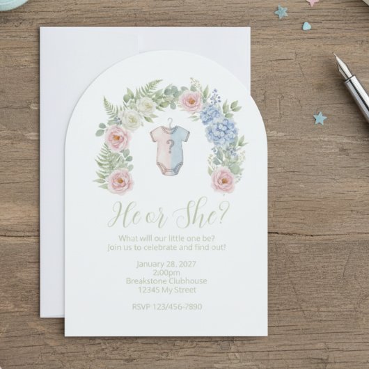 He or She? Botanical Gender Reveal Invitation Kaart