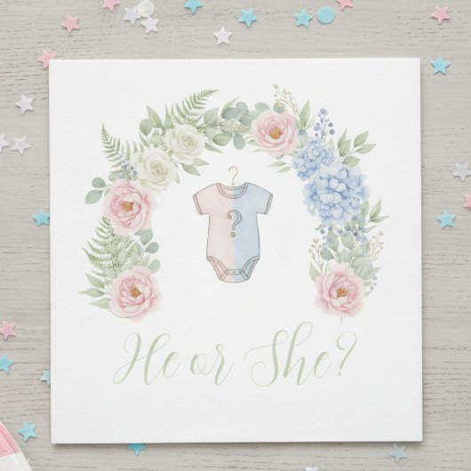 He or She? Botanical Gender Reveal Napkin Servet