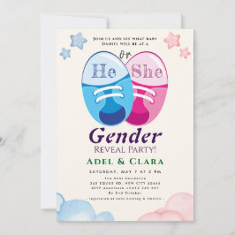 He or She Gender Reveal Invitation Kaart