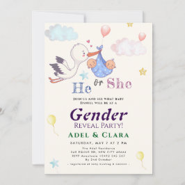 He or She Gender Reveal Invitation Kaart