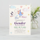 He or She Gender Reveal Invitation Kaart (Staand voorkant)