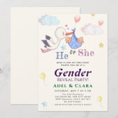 He or She Gender Reveal Invitation Kaart (Voorkant / Achterkant)