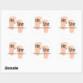He or She Gender Reveal Ronde Sticker (Vel)