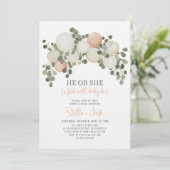 He or She Greenery Balloon Garland Gender Reveal Kaart (Staand voorkant)