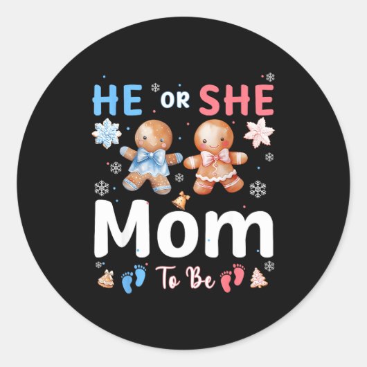 He Or She Mom To Be Christmas Gingerbread Gender R Ronde Sticker (Voorkant)