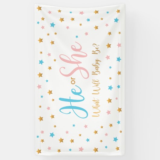 He or She Stars Gender Reveal banner sign  (Verticaal)