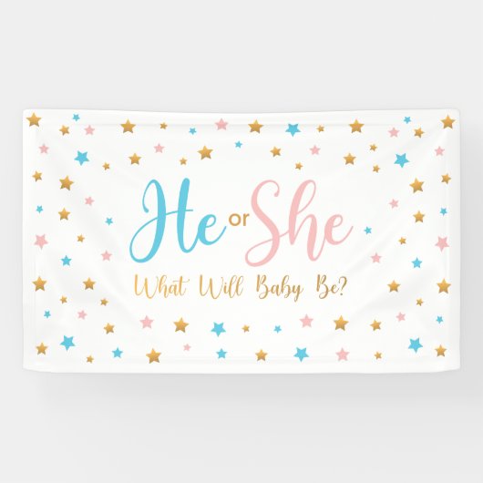 He or She Stars Gender Reveal banner sign  (Horizontaal)
