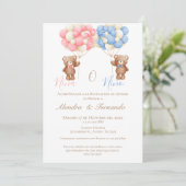 He or She Teddy Bear with Balloons Gender Reveal I Kaart (Staand voorkant)