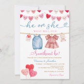 He or She Valentine Gender Reveal Clothesline  Kaart (Voorkant)