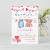 He or She Valentine Gender Reveal Clothesline  Kaart (Staand voorkant)
