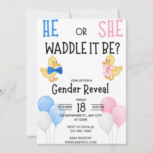 He or She who will it be? Gender reveal Invitation Kaart (Voorkant)
