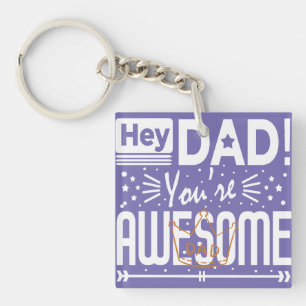 Hé Papa Je bent geweldig Paarse en Witte Typografi Sleutelhanger