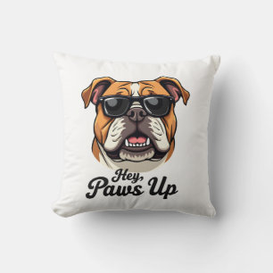 Hé Paws Up Vintage Bulldog met Zonnebril Grappig  Kussen