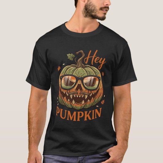 Hé Pompoen Halloween Jack Lantern Bril Snor T-shirt (Voorkant)