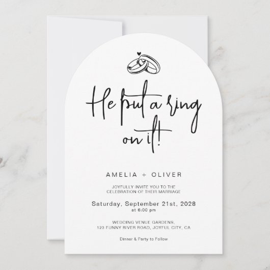 He Put a Ring on It Joyful Modern Wedding Kaart (Voorkant)