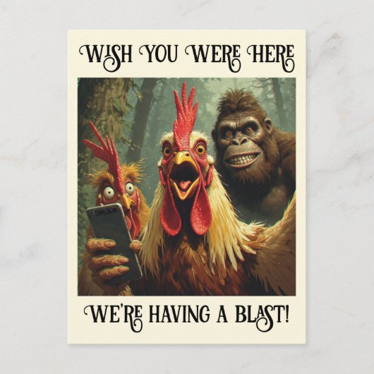 “He’s Right Behind Ya” Cheesy Chicken Briefkaart (Voorkant)