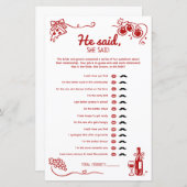 He Said She Said Amore Wedding Party Activity Card (Voorkant / Achterkant)