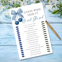 He said She said Blue Bow Bridal Shower Game