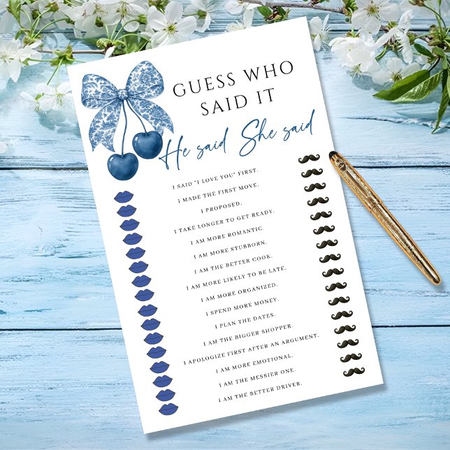 He said She said Blue Bow Bridal Shower Game (Creator heeft geüpload)
