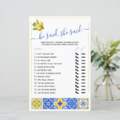 He Said She Said Blue Tiles Bridal Shower Game (Staand voorkant)