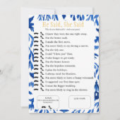 He Said, She Said Bridal shower Blue Game Kaart (Voorkant)
