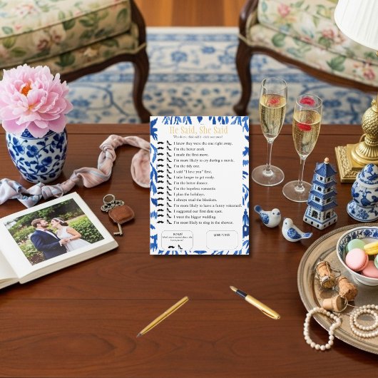 He Said, She Said Bridal shower Blue Game Kaart