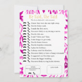 He Said, She Said Bridal shower  Pink Game Kaart (Voorkant)