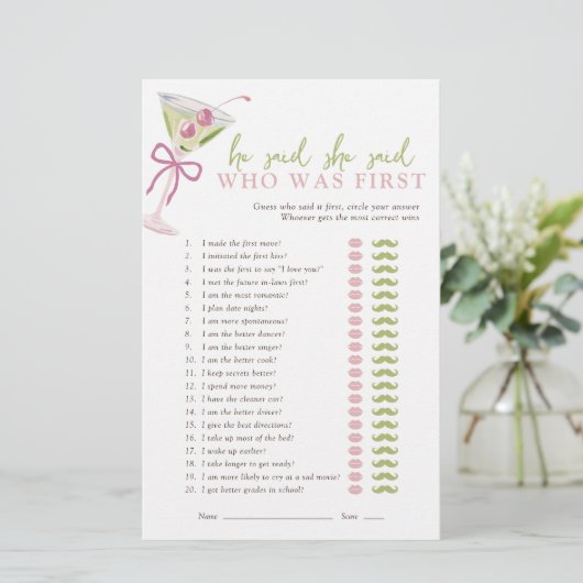 He Said She Said Chic Martini Bridal Game (Staand voorkant)