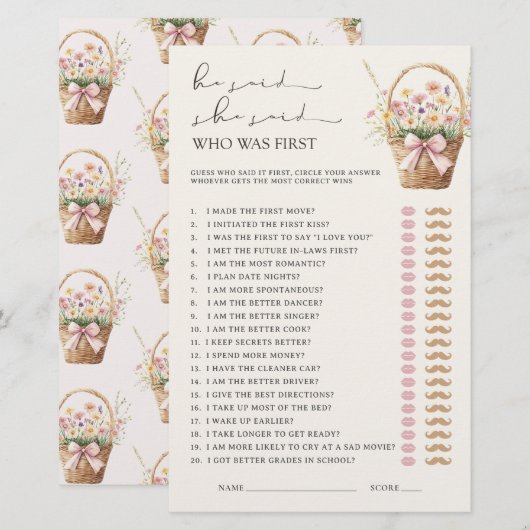 He Said She Said Floral Farmers Market Bridal Game (Voorkant / Achterkant)