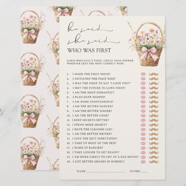 He Said She Said Floral Farmers Market Bridal Game (Voorkant / Achterkant)