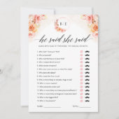 He Said She Said Game Greenery Bridal Shower Card Kaart (Voorkant)