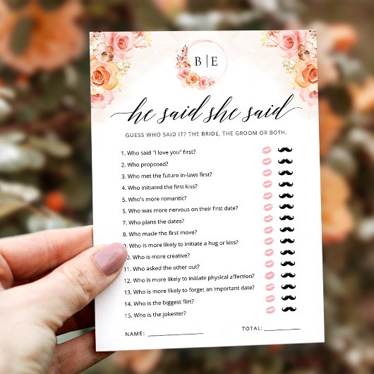He Said She Said Game Greenery Bridal Shower Card Kaart