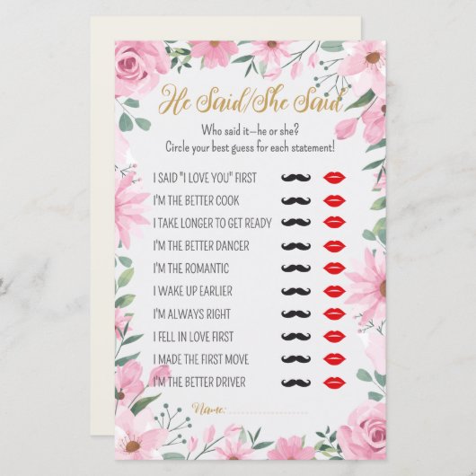 He Said, She Said Love is in Bloom Shower Game (Voorkant / Achterkant)