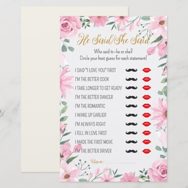 He Said, She Said Love is in Bloom Shower Game (Voorkant / Achterkant)