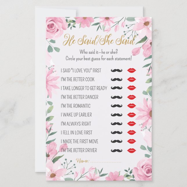 He Said, She Said Love is in Bloom Shower Game (Voorkant)