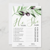 He said She Said Olive Branch Bridal Shower Card Kaart (Voorkant)