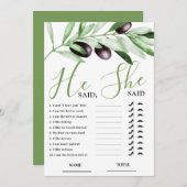 He said She Said Olive Branch Bridal Shower Card Kaart (Voorkant / Achterkant)