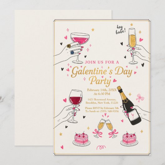 Hé schat Galentines-feest wijn cake Kaart (Voorkant / Achterkant)