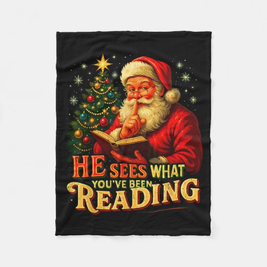 He Sees What You’ve Been Reading Santa Book Lover  Fleece Deken (Voorkant)