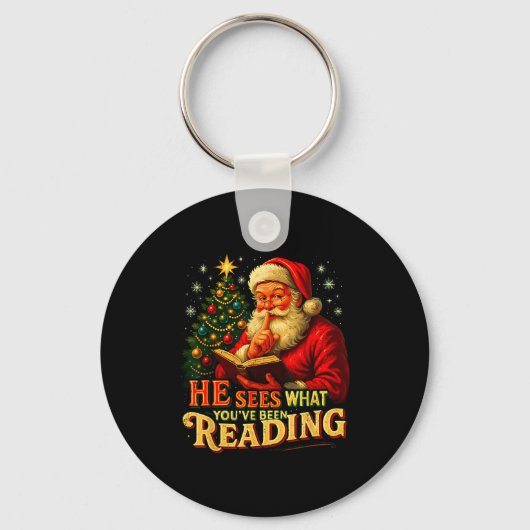 He Sees What You’ve Been Reading Santa Book Lover  Sleutelhanger (Voorkant)
