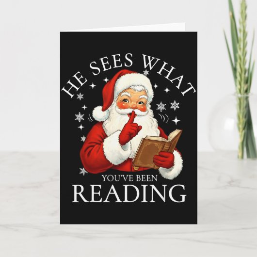 He Sees What You've Been Reading Funny Bookish Chr Kaart (Voorkant)