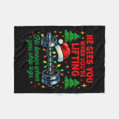 He Sees You Lifting Funny Skip Legs Christmas Tee  Fleece Deken (Voorkant (Horizontaal))