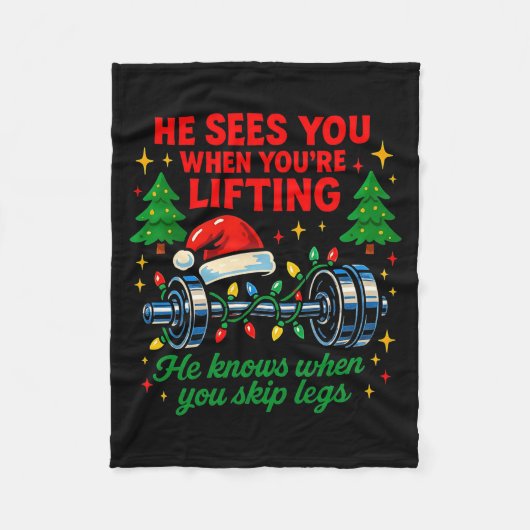 He Sees You Lifting Funny Skip Legs Christmas Tee  Fleece Deken (Voorkant)