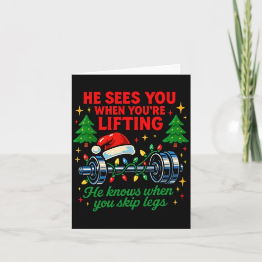 He Sees You Lifting Funny Skip Legs Christmas Tee  Kaart (Voorkant)