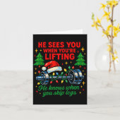 He Sees You Lifting Funny Skip Legs Christmas Tee  Kaart (Gele Bloem)