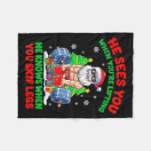 He Sees You When You're Lifting Skip Legs Santa Ch Fleece Deken (Voorkant (Horizontaal))