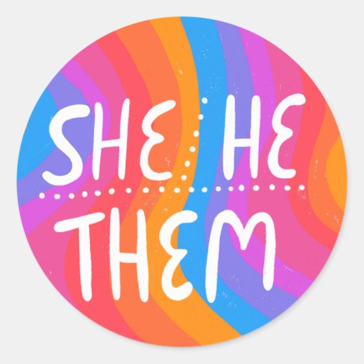 HE/SHE/THEM Pronounouns Rainbow Handlettering Shee Ronde Sticker (Voorkant)