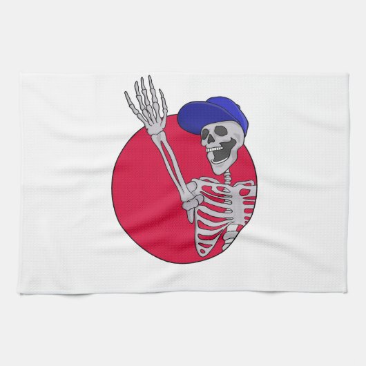Hé vrienden Cool en grappig skelet Theedoek (Horizontaal)
