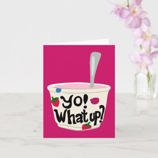 Hé! Wat is er? Cute Greek Yogurt Cup Blank Kaart (Orchidee)