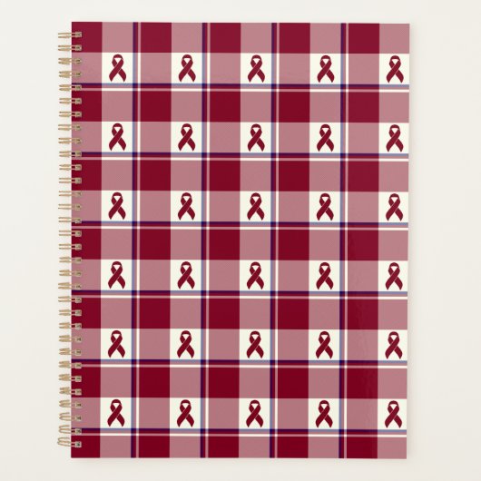 Head and Neck Cancer Awareness Plaid Burgundy Planner (Voorkant)